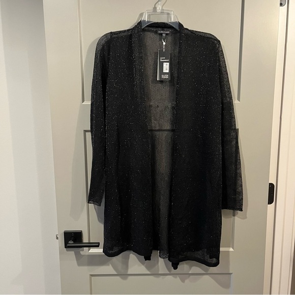 NWT Eileen Fisher Large Black Open Cardigan Metallic Wool F3CGG-K1752 $278 - Picture 1 of 5